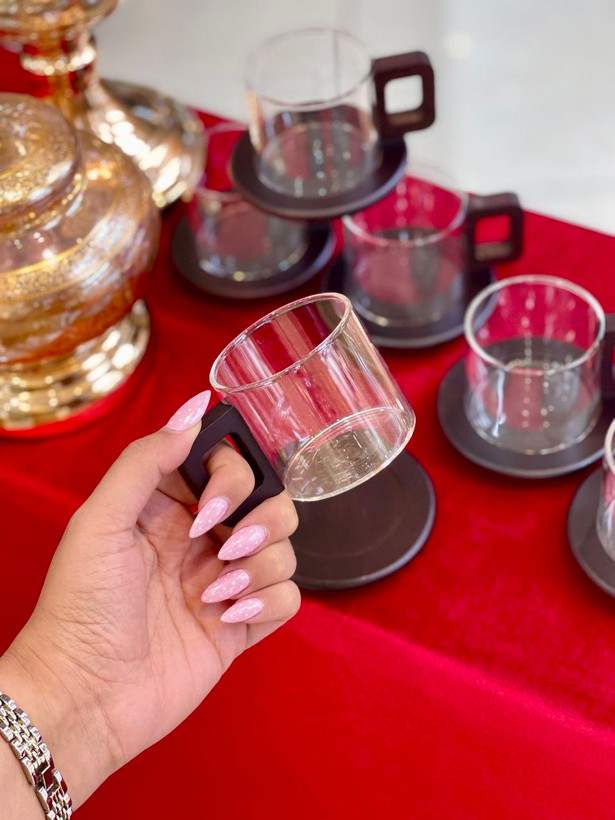 فنجان نعلبکی پیرکس بامبو ششتایی دودی