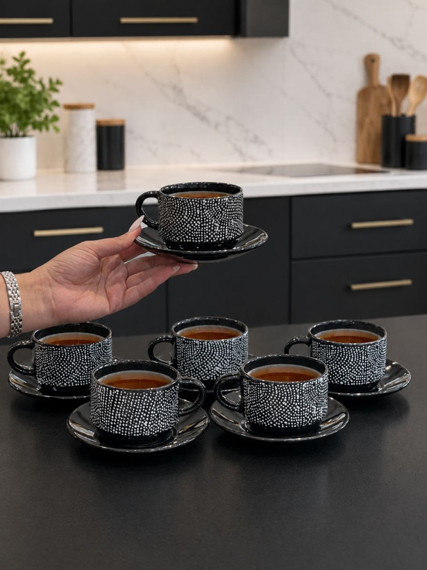 ست چای و نسکافه سفید مشکی
